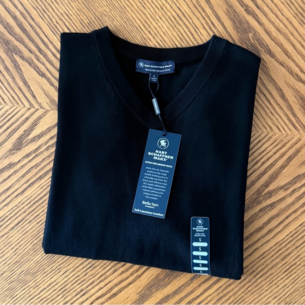 Hart Schaffner Marx Merino Wool V-Neck Sweater - Black